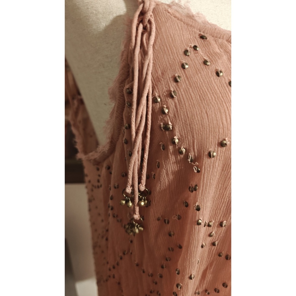 Free People Fairy dust Tank Top Beaded Gauzy Sz Med Pink - Picture 6 of 10